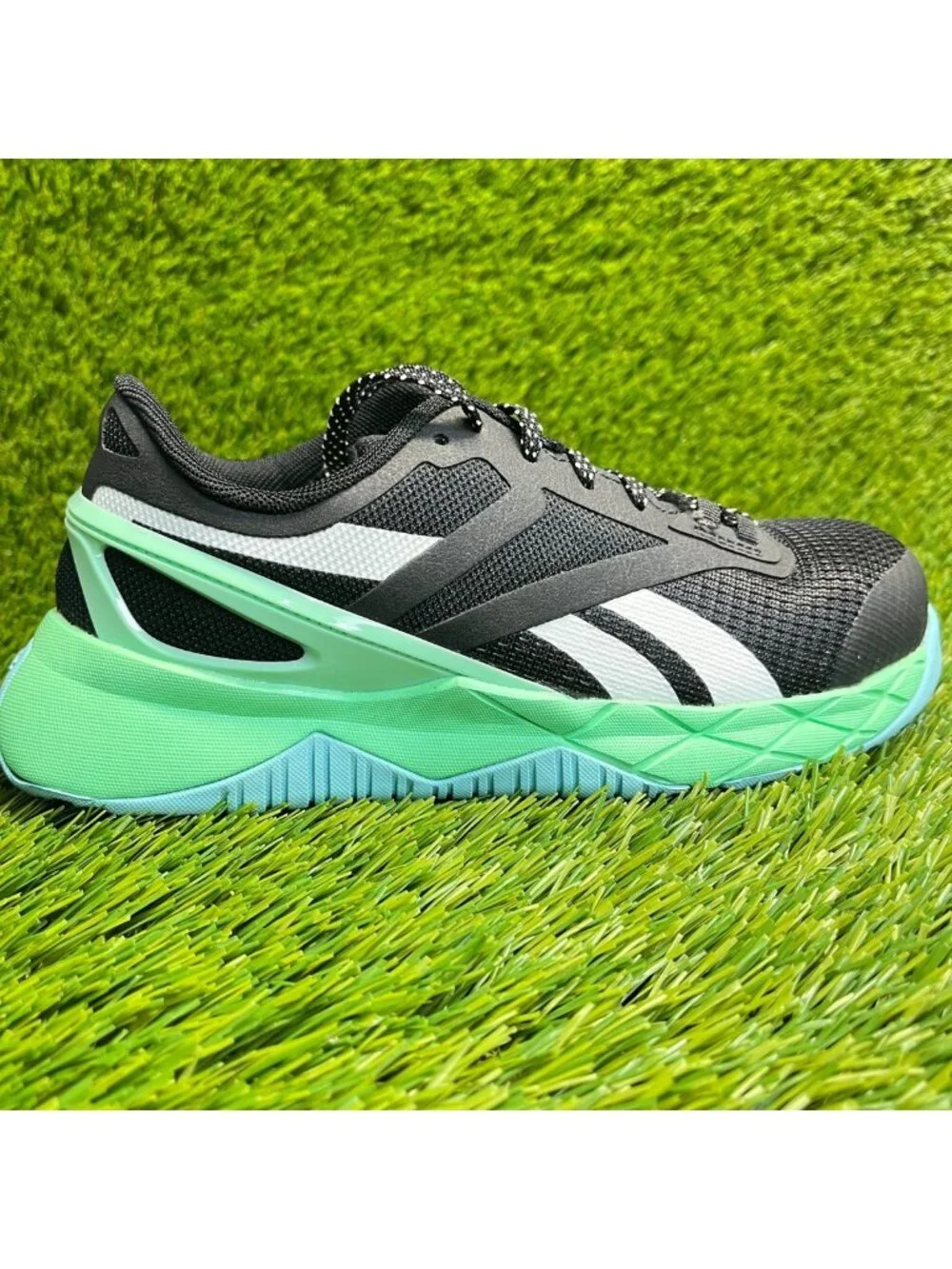 Reebok Nanoflex TR Womens Size 5W Black‎ Green Composite Toe Safety Work Shoes